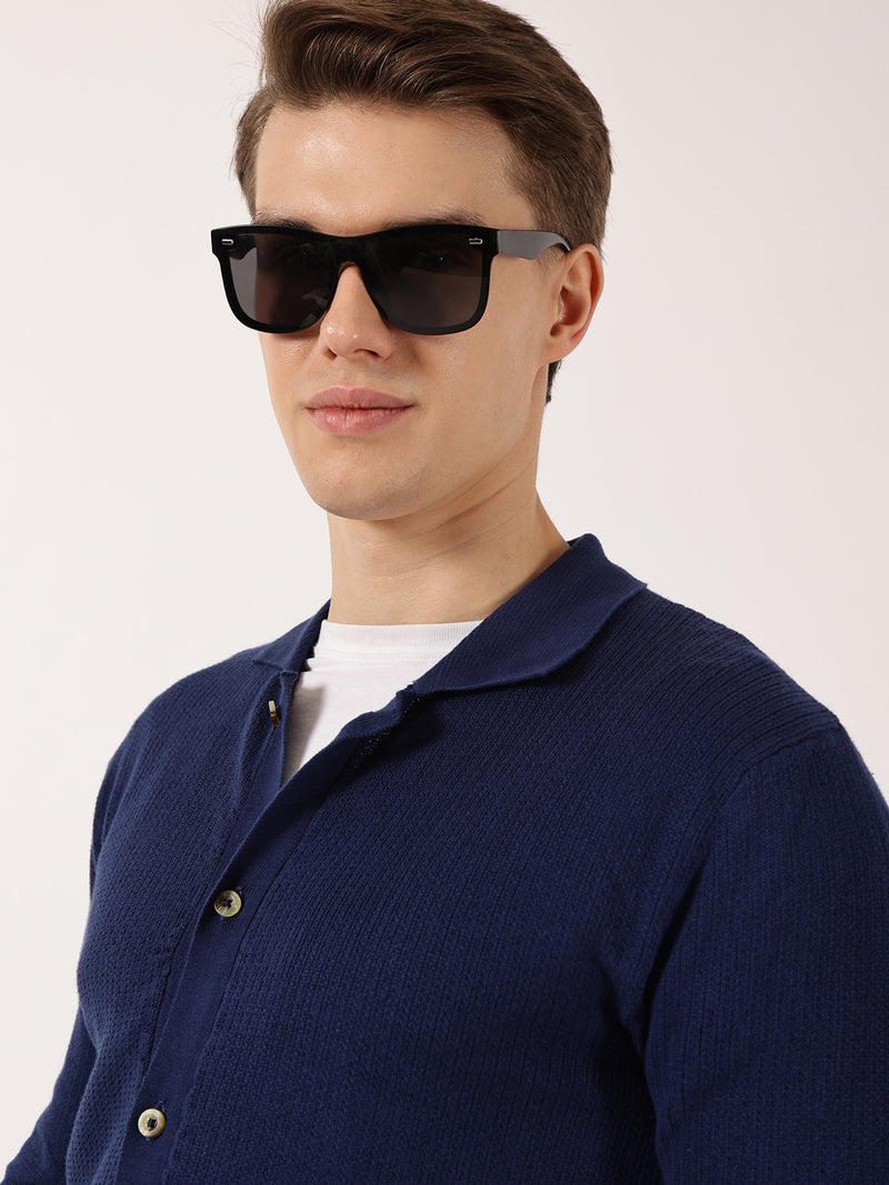 Thomas Scott Men Navy Shirt Collar Long Sleeves Cardigan