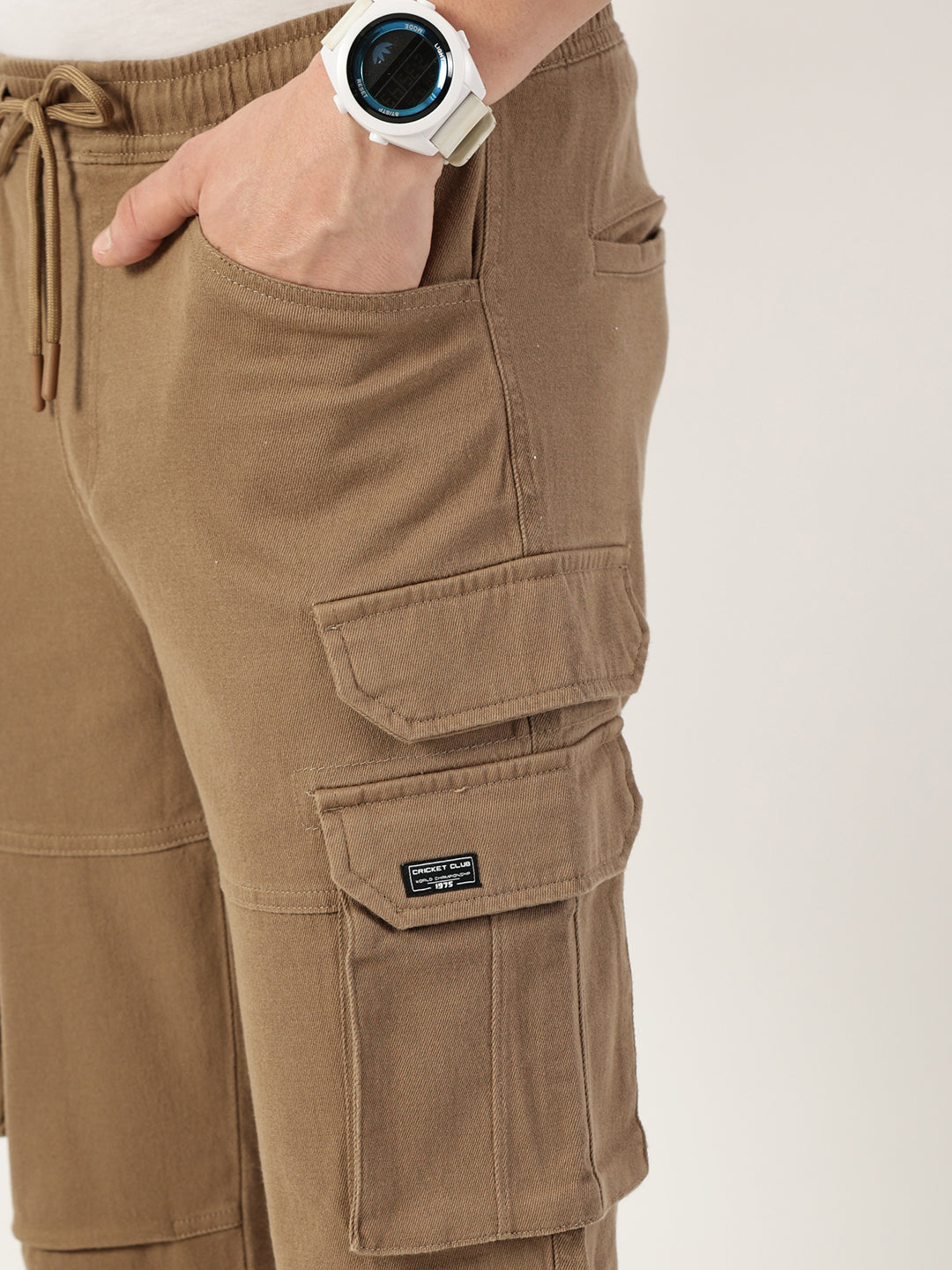 Thomas Scott Men Khaki Relaxed Straight Fit Cargos Trousers