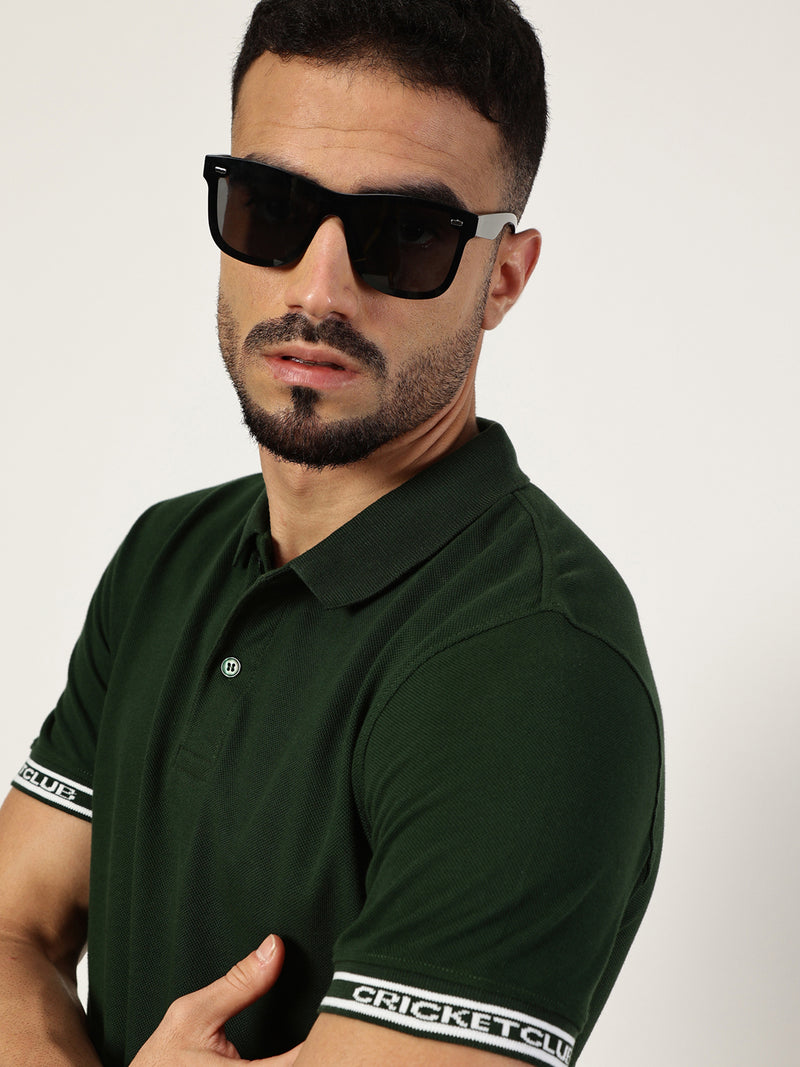 Thomas Scott Men Bottle Green Polo Collar Pockets T-shirt