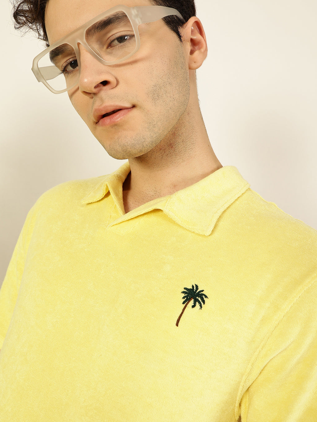 Thomas Scott Men Yellow Solid Polo Collar Cotton Relaxed Fit T-Shirt