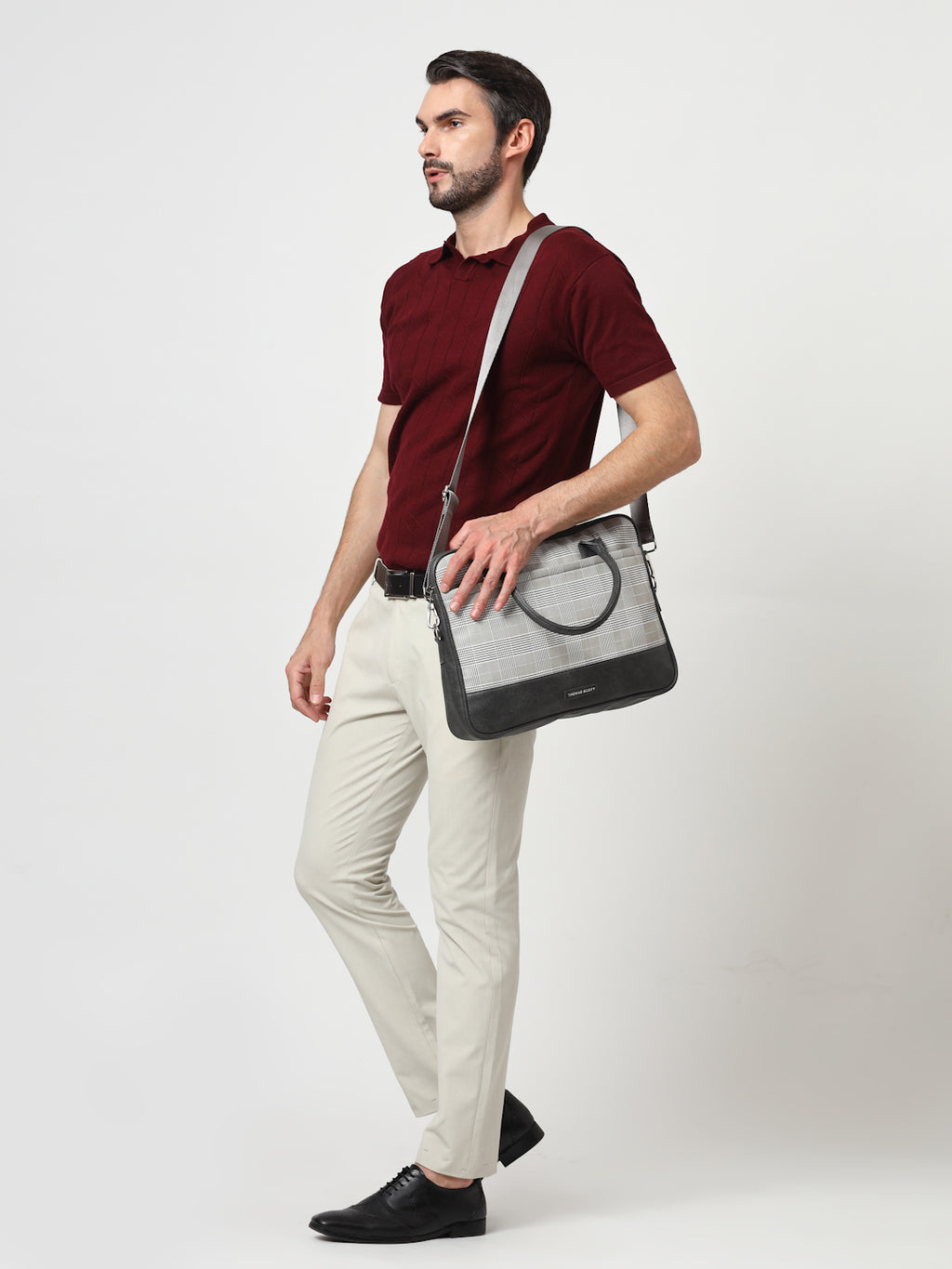 Thomas Scott Men Checked PU Laptop Bag