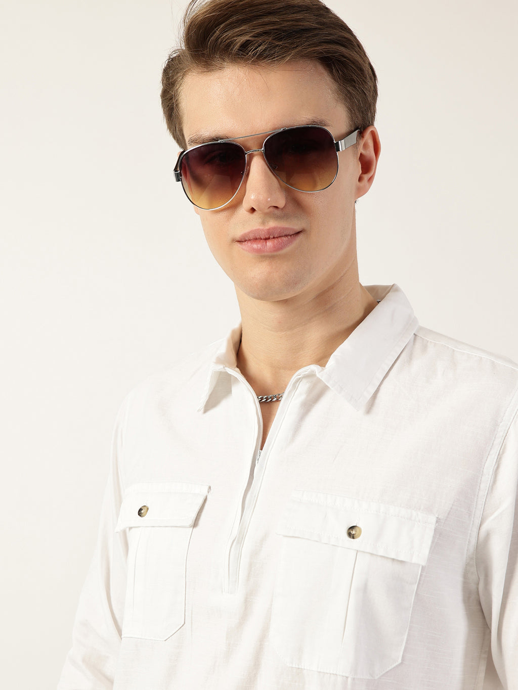 Thomas Scott Men White Classic Spread Collar Solid Cotton Casual Shirt