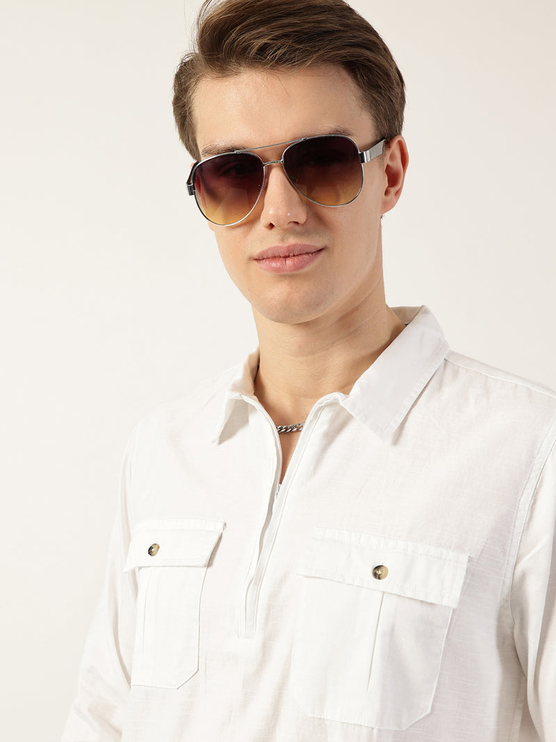 Thomas Scott Men White Classic Spread Collar Solid Cotton Casual Shirt