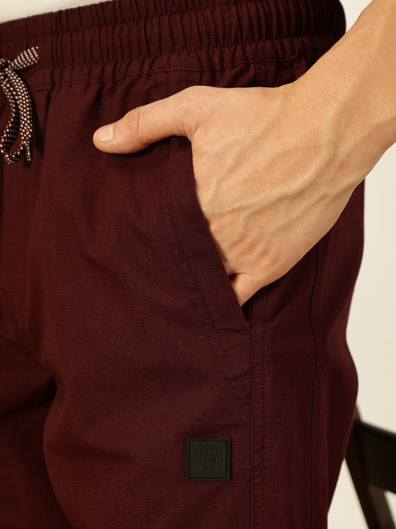 Thomas Scott Men Wine Cotton Smart Regular Fit Mid-Rise Joggers