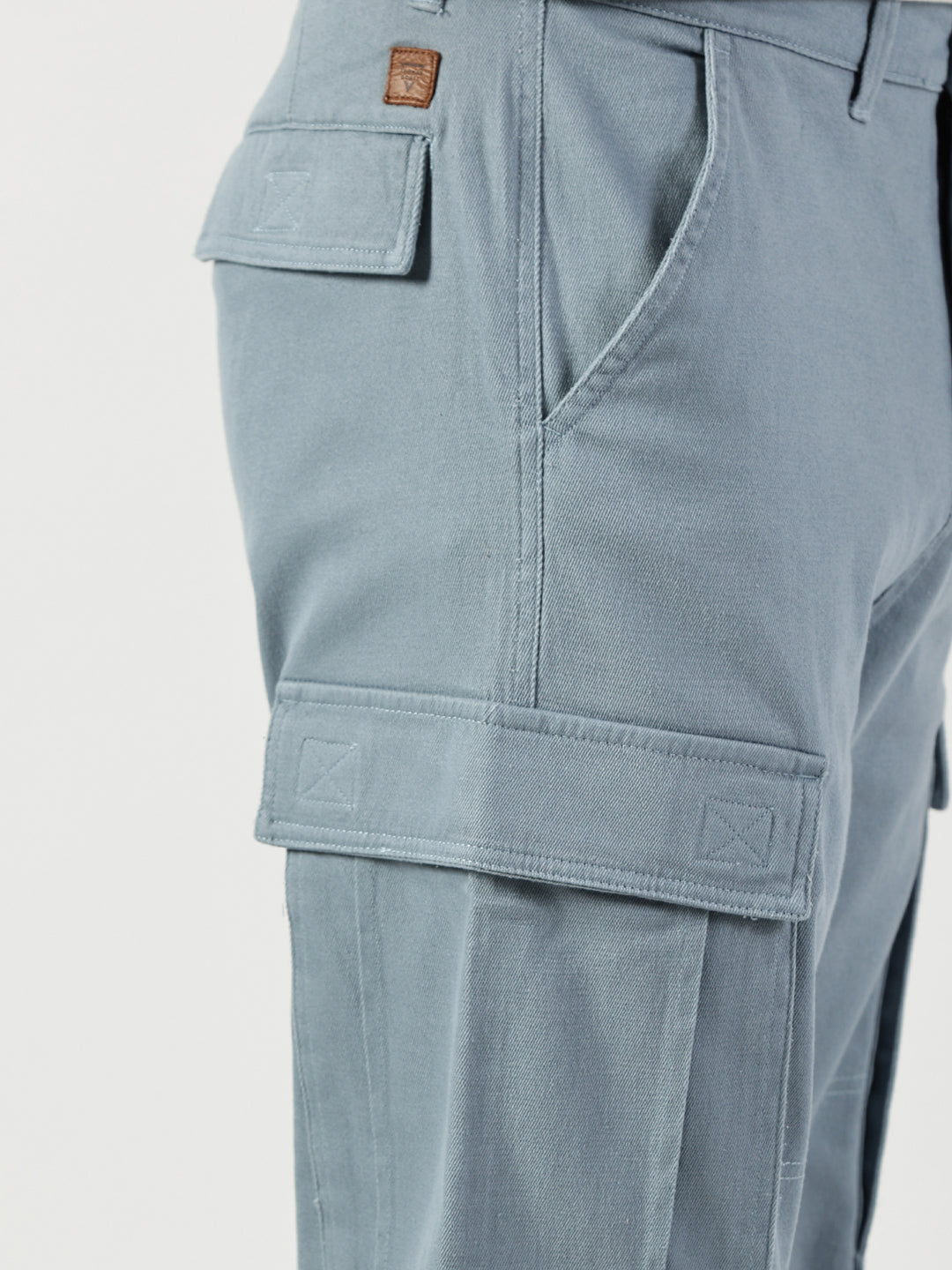 Thomas Scott Men Light Blue Relaxed Fit Mid-Rise Cargos Trousers