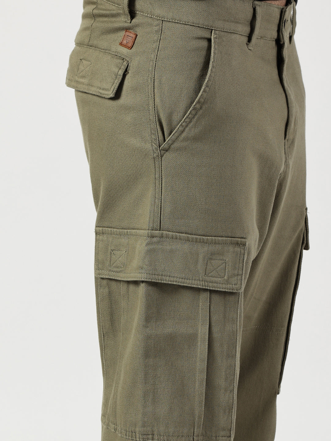 Thomas Scott Men Olive Relaxed Easy Wash Cargos Trousers