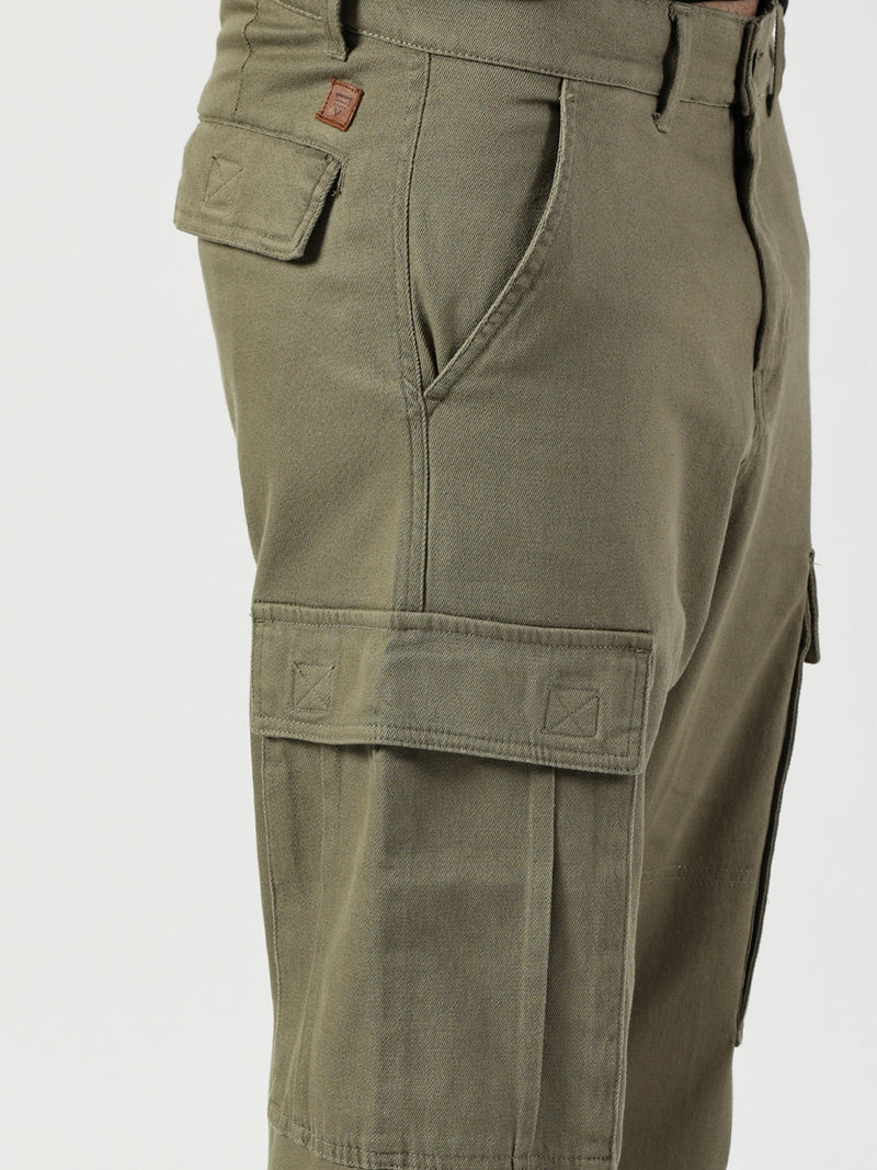 Thomas Scott Men Olive Relaxed Easy Wash Cargos Trousers