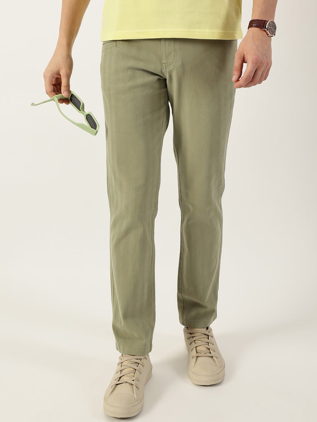 Thomas Scott Men Olive Smart Easy Wash Chinos Trousers