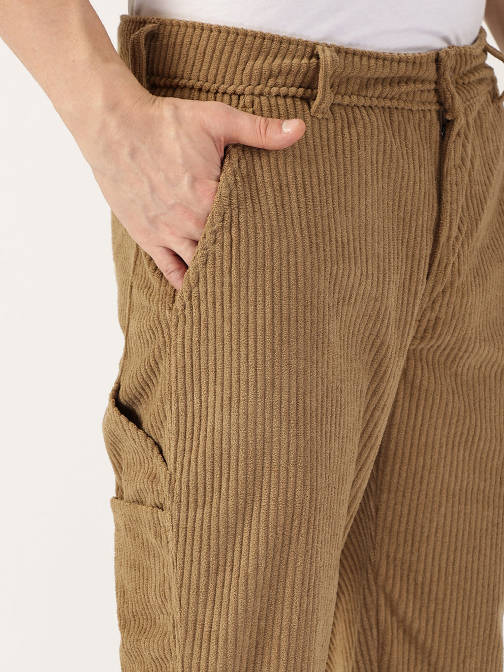 Thomas Scott Men Brown Striped Smart Cargos Trousers