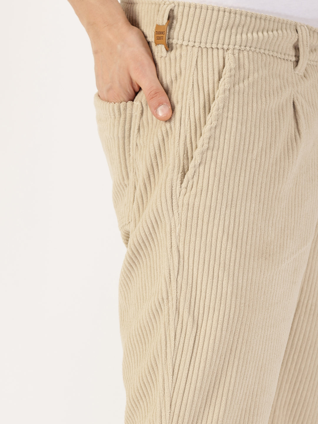 Thomas Scott Men Fawn Striped Smart Fit Chinos Trousers