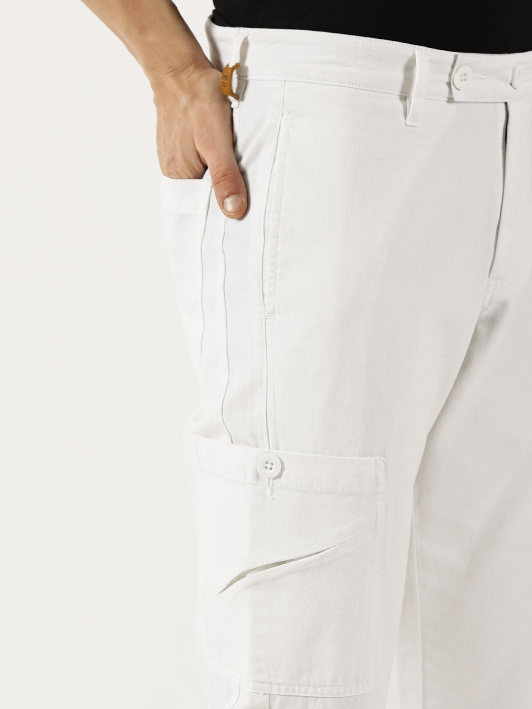 Thomas Scott Men White Pure Cotton Smart Mid-Rise Straight Fit Easy Wash Cargos