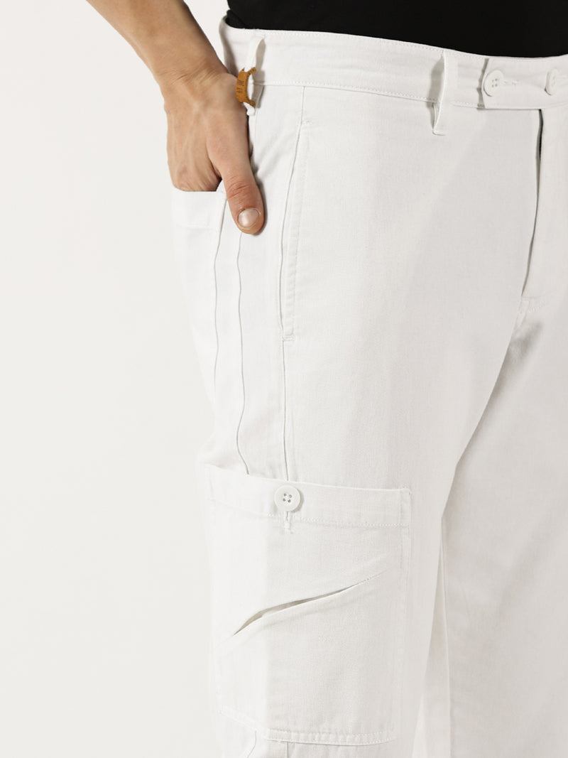 Thomas Scott Men White Pure Cotton Smart Mid-Rise Straight Fit Easy Wash Cargos