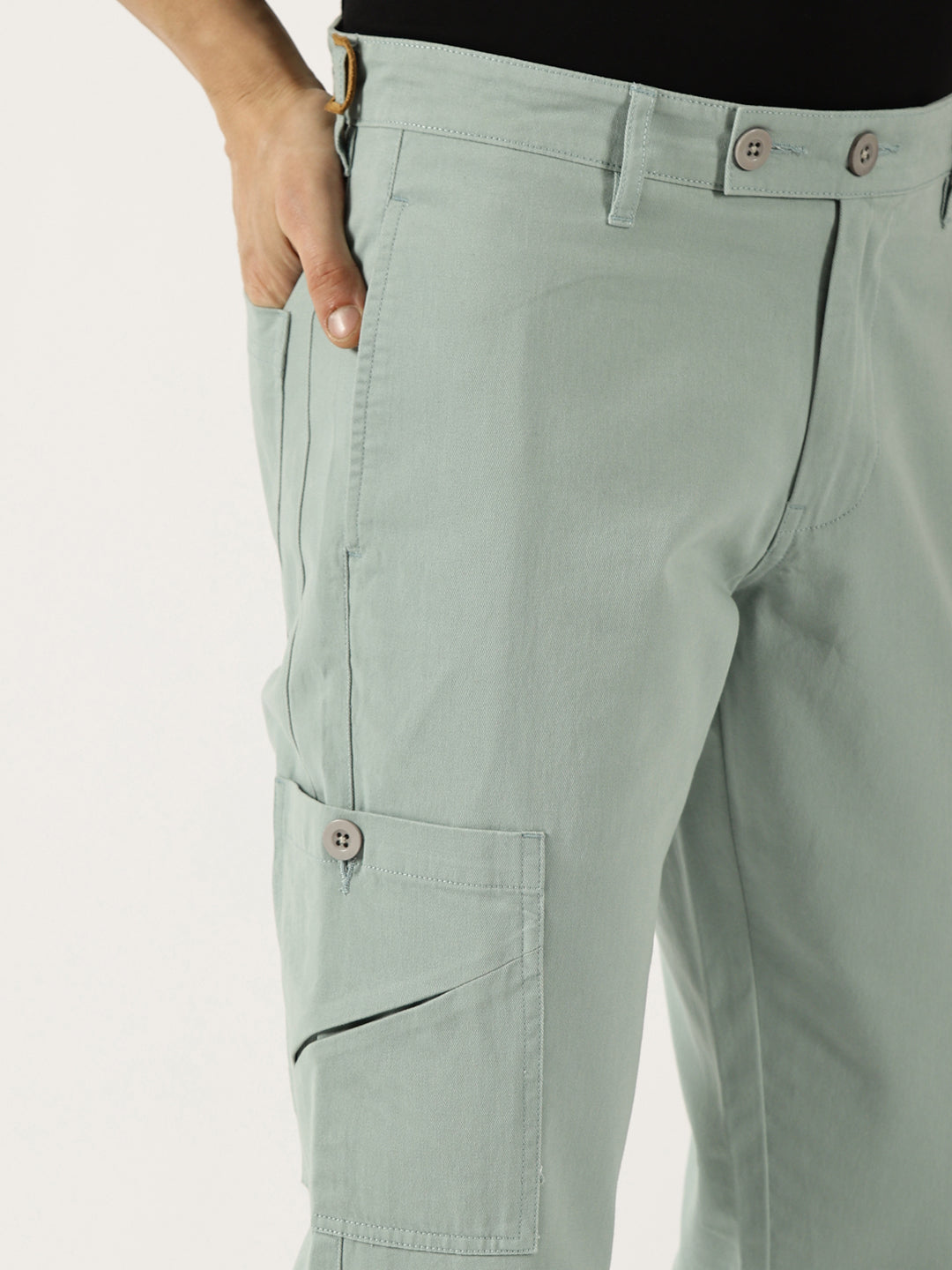 Thomas Scott Men Sea Blue Pure Cotton Smart Mid-Rise Straight Fit Easy Wash Cargos
