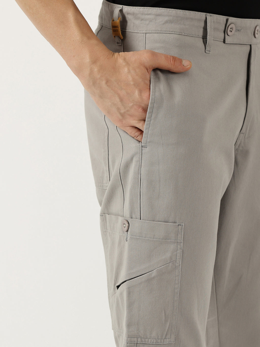 Thomas Scott Men St.Grey Smart Pure Cotton Mid-Rise Straight Fit Easy Wash Trousers