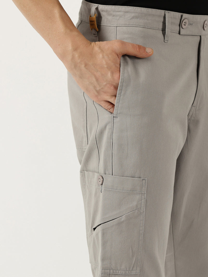 Thomas Scott Men St.Grey Smart Pure Cotton Mid-Rise Straight Fit Easy Wash Trousers