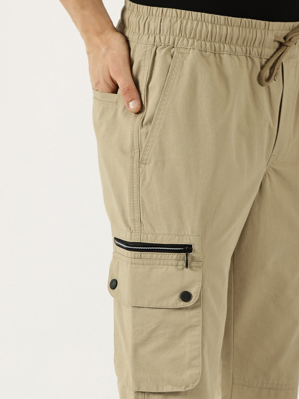 Thomas Scott Men Khaki Pure Cotton Smart Mid-Rise Straight Fit Easy Wash Cargos