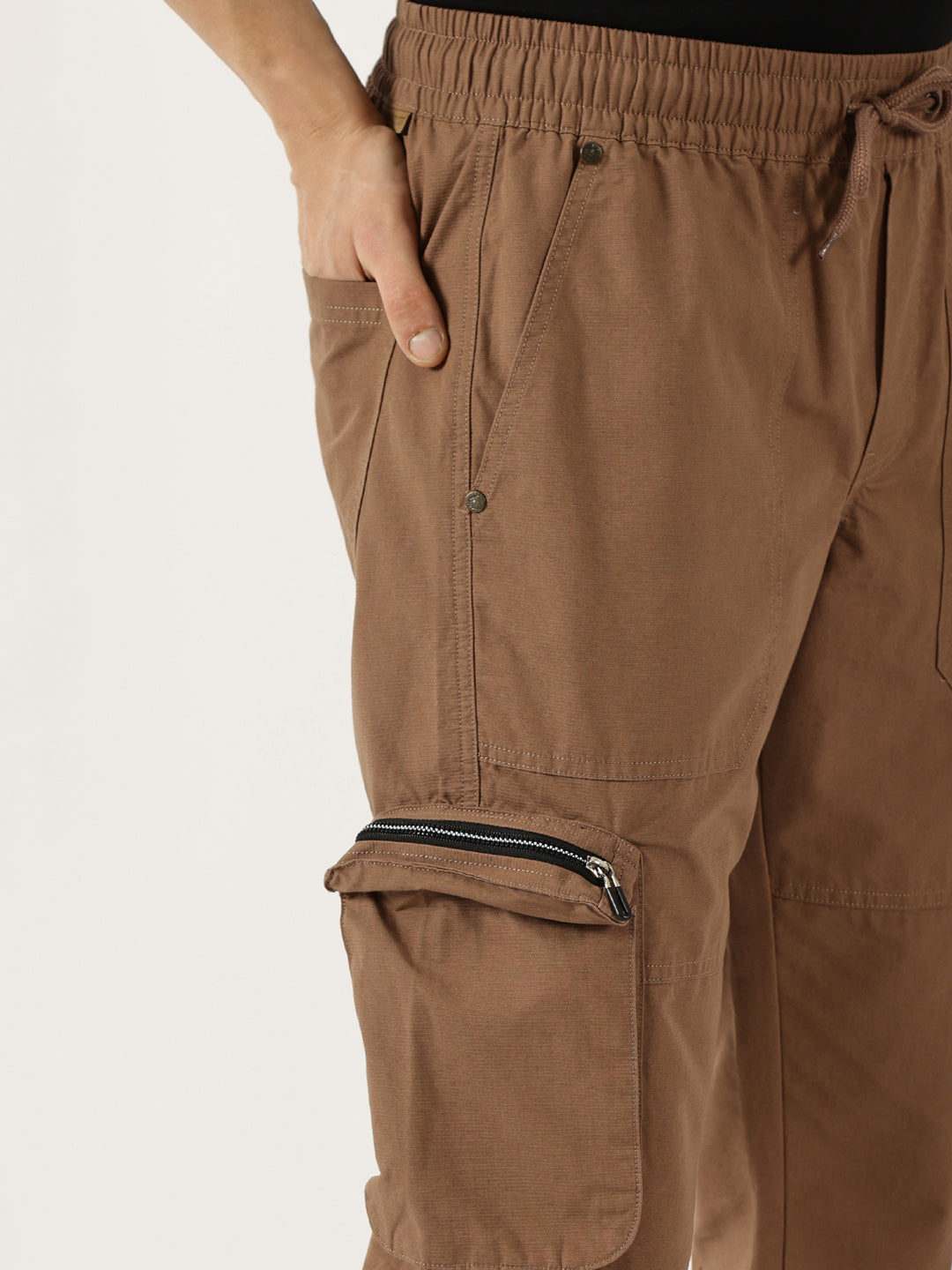 Thomas Scott Men Rust Smart Regular Fit Mid-Rise Easy Wash Cotton Cargos