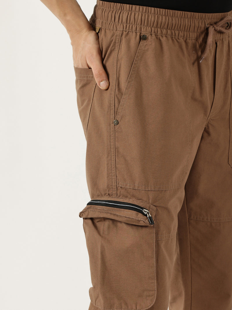 Thomas Scott Men Rust Smart Regular Fit Mid-Rise Easy Wash Cotton Cargos