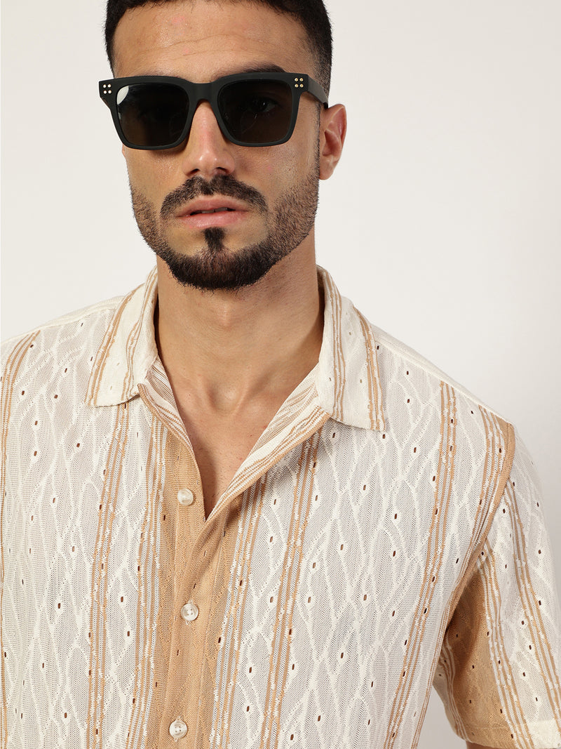 Thomas Scott Men Premium Slim Fit Semi Sheer Striped Casual Shirt