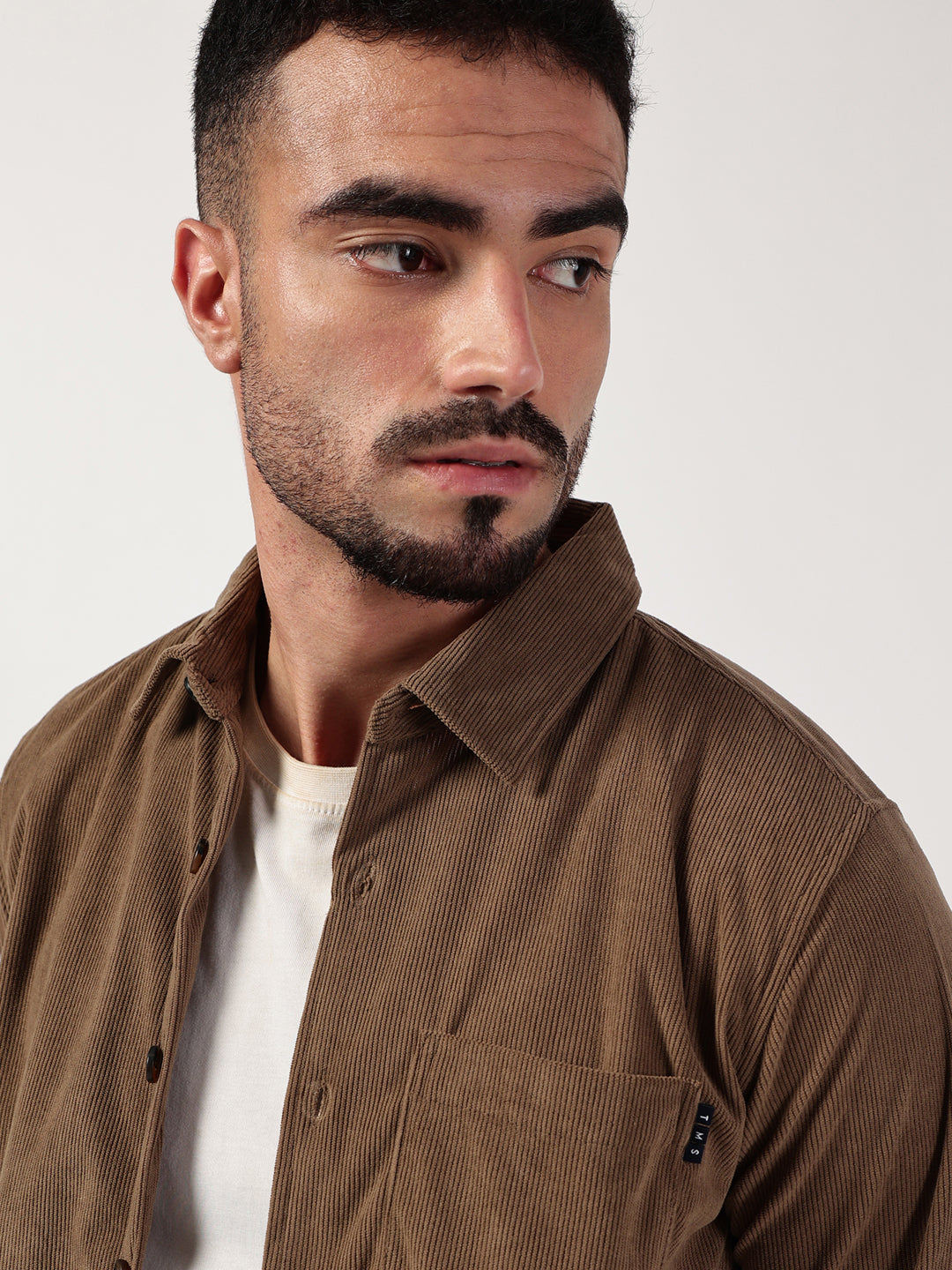 Thomas Scott Men Brown Premium Spread Collar Textured Relaxed Fit Casual Shirt