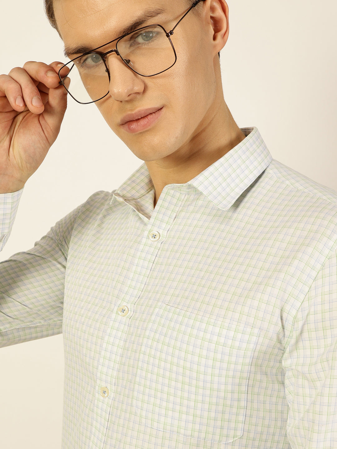 Thomas Scott Men Green Smart Micro Checks Opaque Formal Shirt
