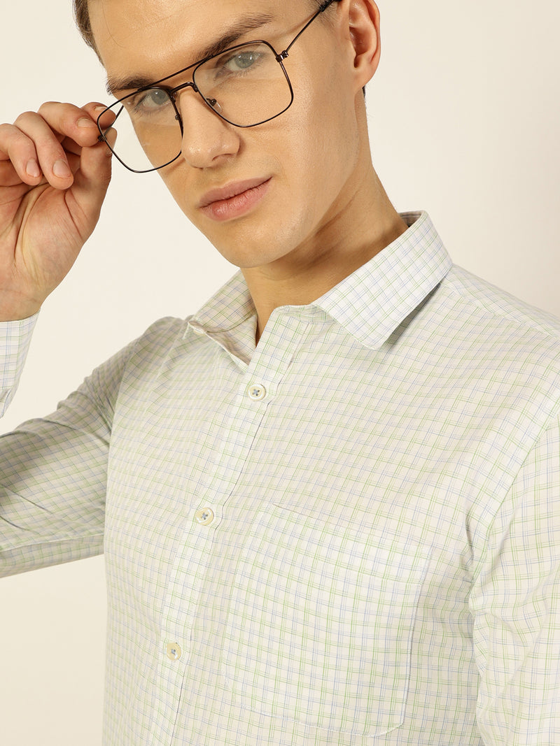 Thomas Scott Men Green Smart Micro Checks Opaque Formal Shirt