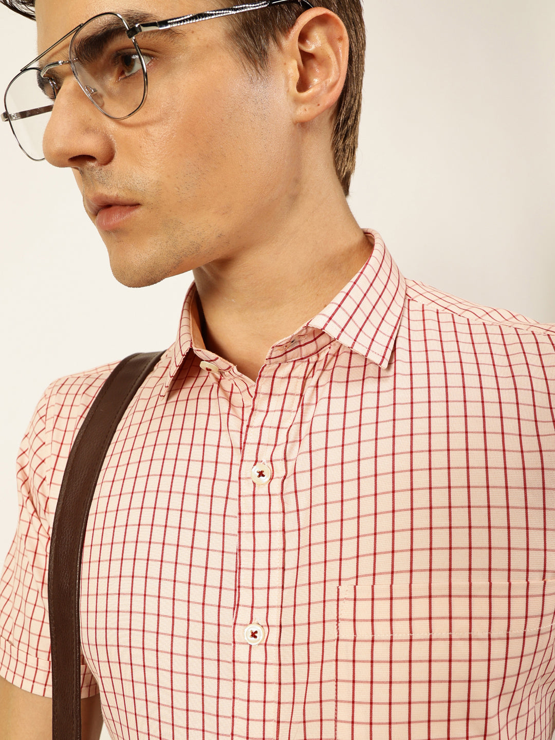 Thomas Scott Men Smart Gingham Checks Opaque Checked Formal Shirt