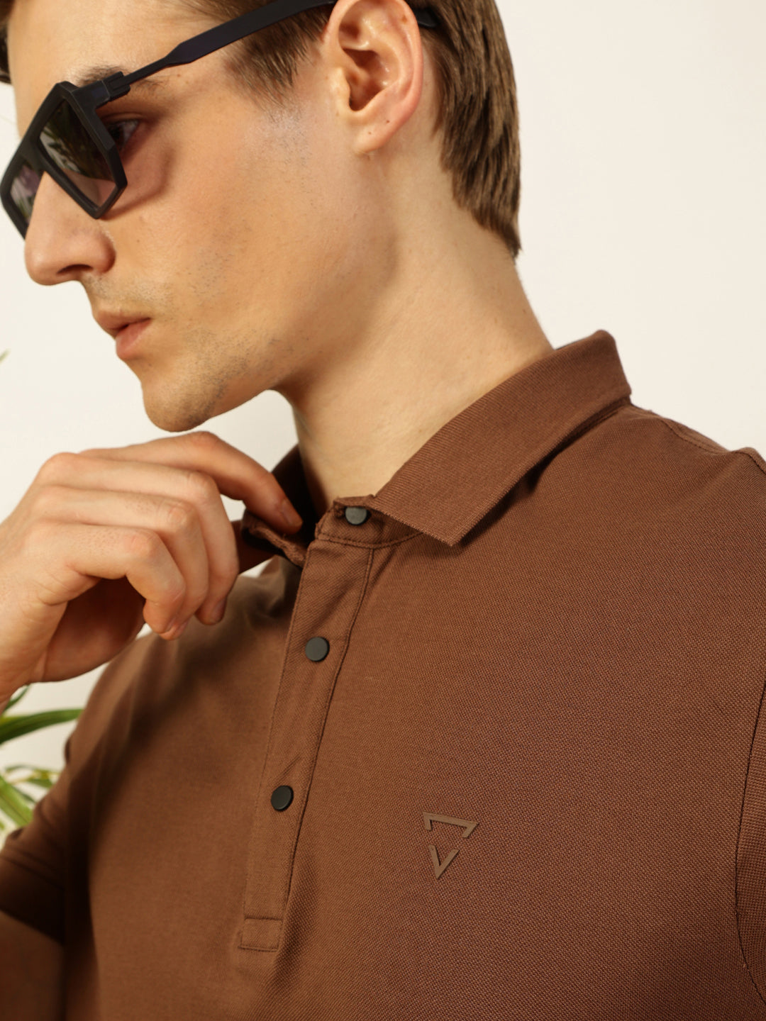 Thomas Scott Men Brown Solid Polo Collar Cotton T-shirt