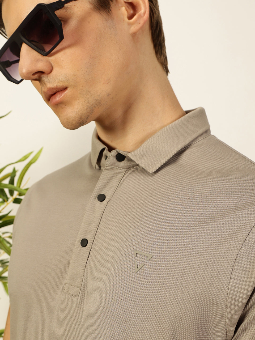 Thomas Scott Men Grey Solid Polo Collar Cotton T-shirt
