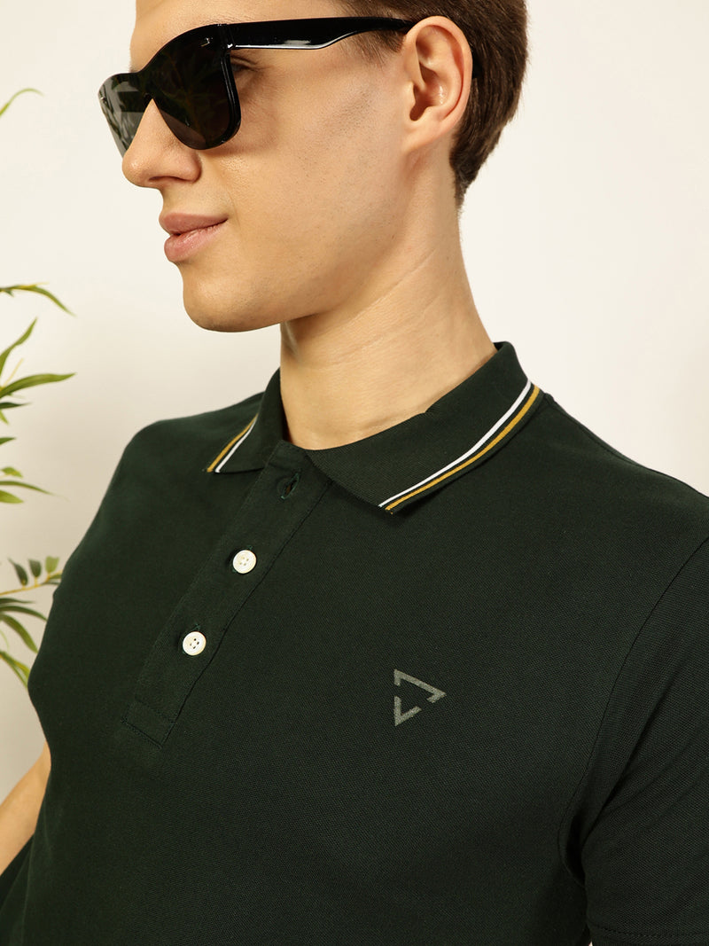 Thomas Scott Men Green Regular Fit Polo Tshirt - S