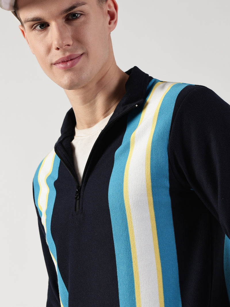 Thomas Scott Men Striped High Neck T-shirt