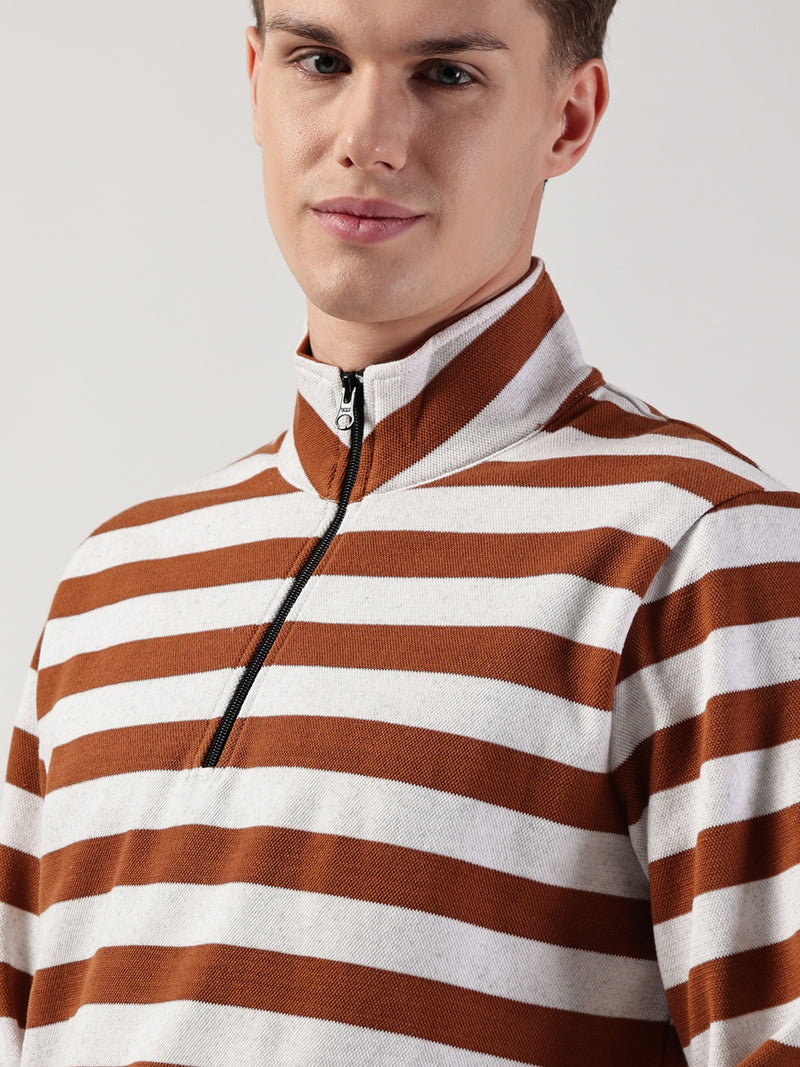 Thomas Scott Men Striped High Neck T-shirt