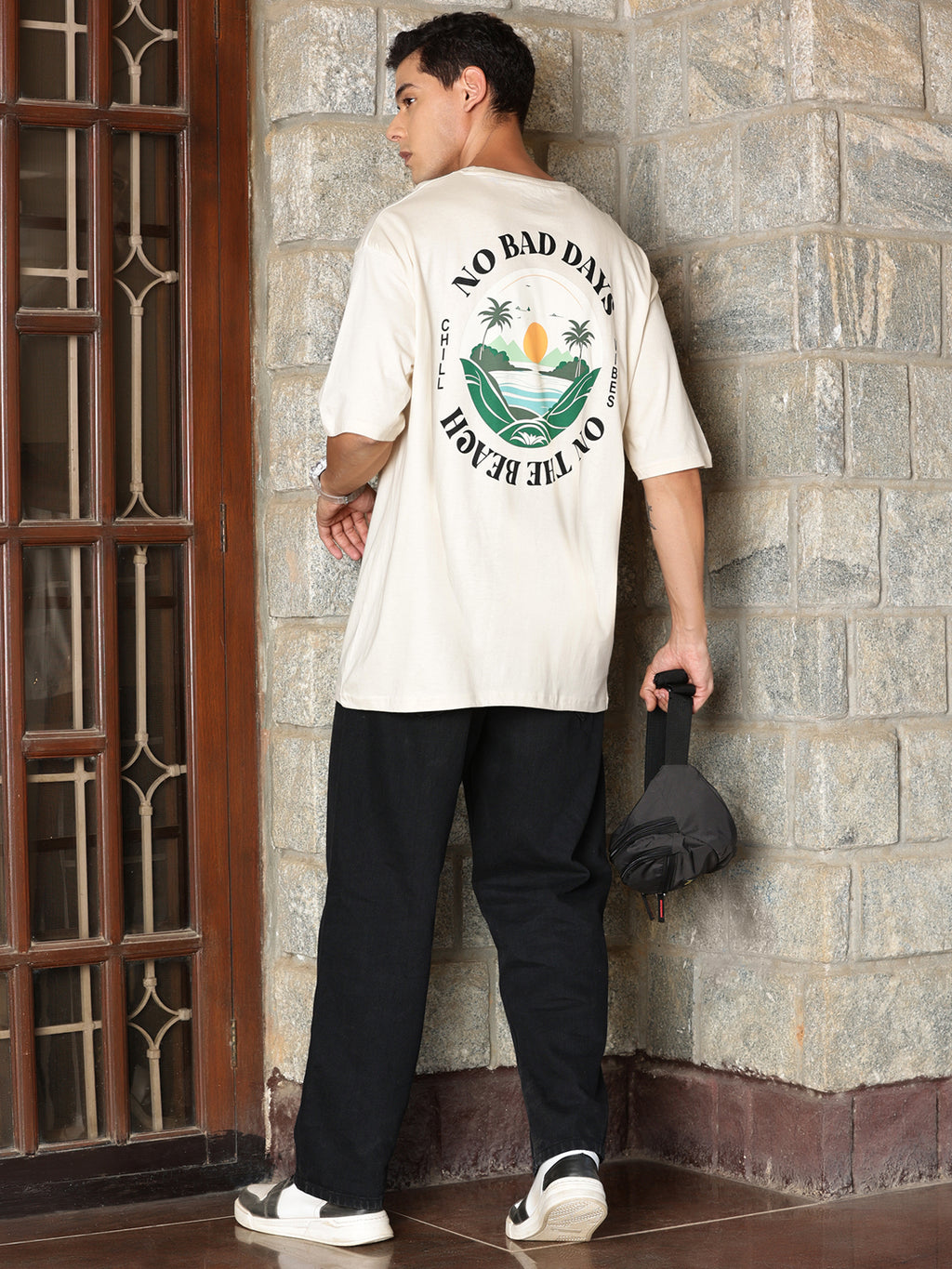 Thomas Scott Men Typography Printed Drop-Shoulder Sleeves Oversized Pure Cotton T-shirt