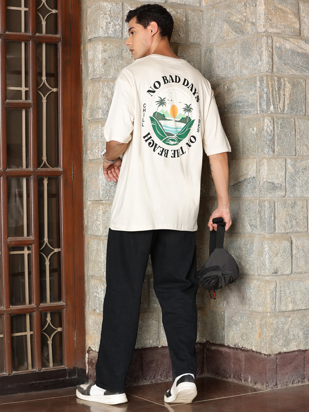 Thomas Scott Men Typography Printed Drop-Shoulder Sleeves Oversized Pure Cotton T-shirt