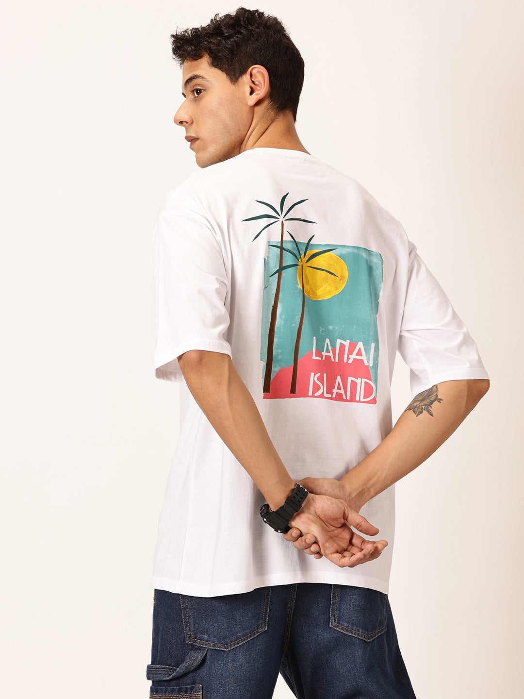 Thomas Scott Men Round Neck Typography Printed Short Sleeves Cotton Oversized T-shirt