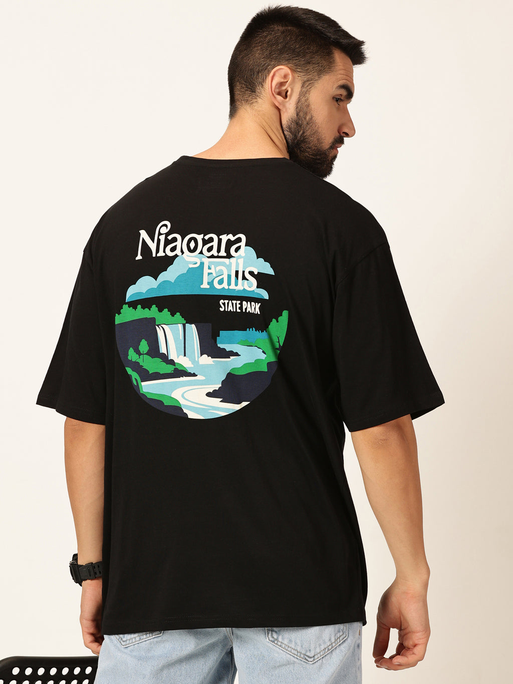 Thomas Scott Men Oversized Graphic Printed Drop-Shoulder Sleeves Cotton Bio Finish T-shirt