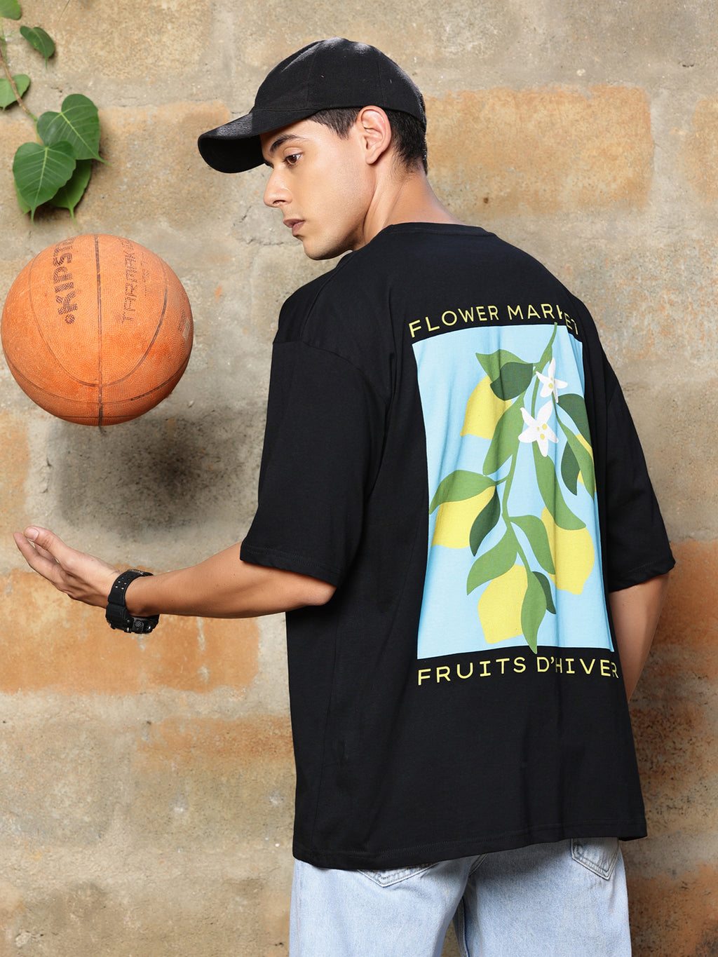Thomas Scott Men Floral Printed Drop-Shoulder Sleeves Oversized Pure Cotton T-shirt