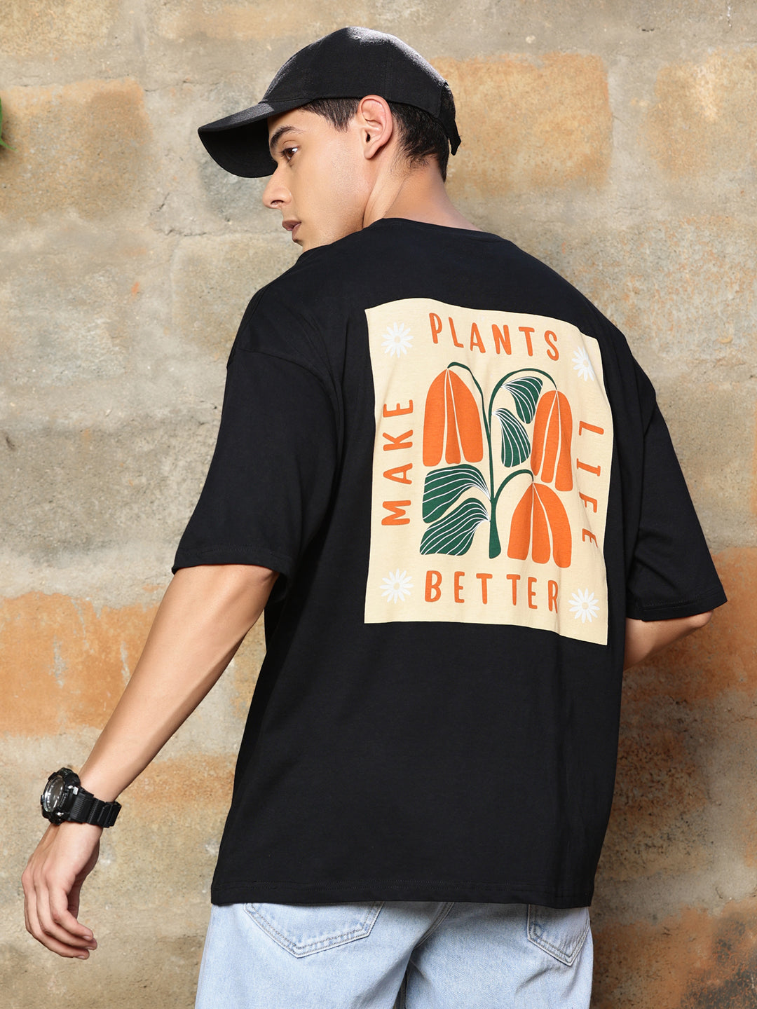 Thomas Scott Men Graphic Printed Drop-Shoulder Sleeves Oversized Pure Cotton T-shirt