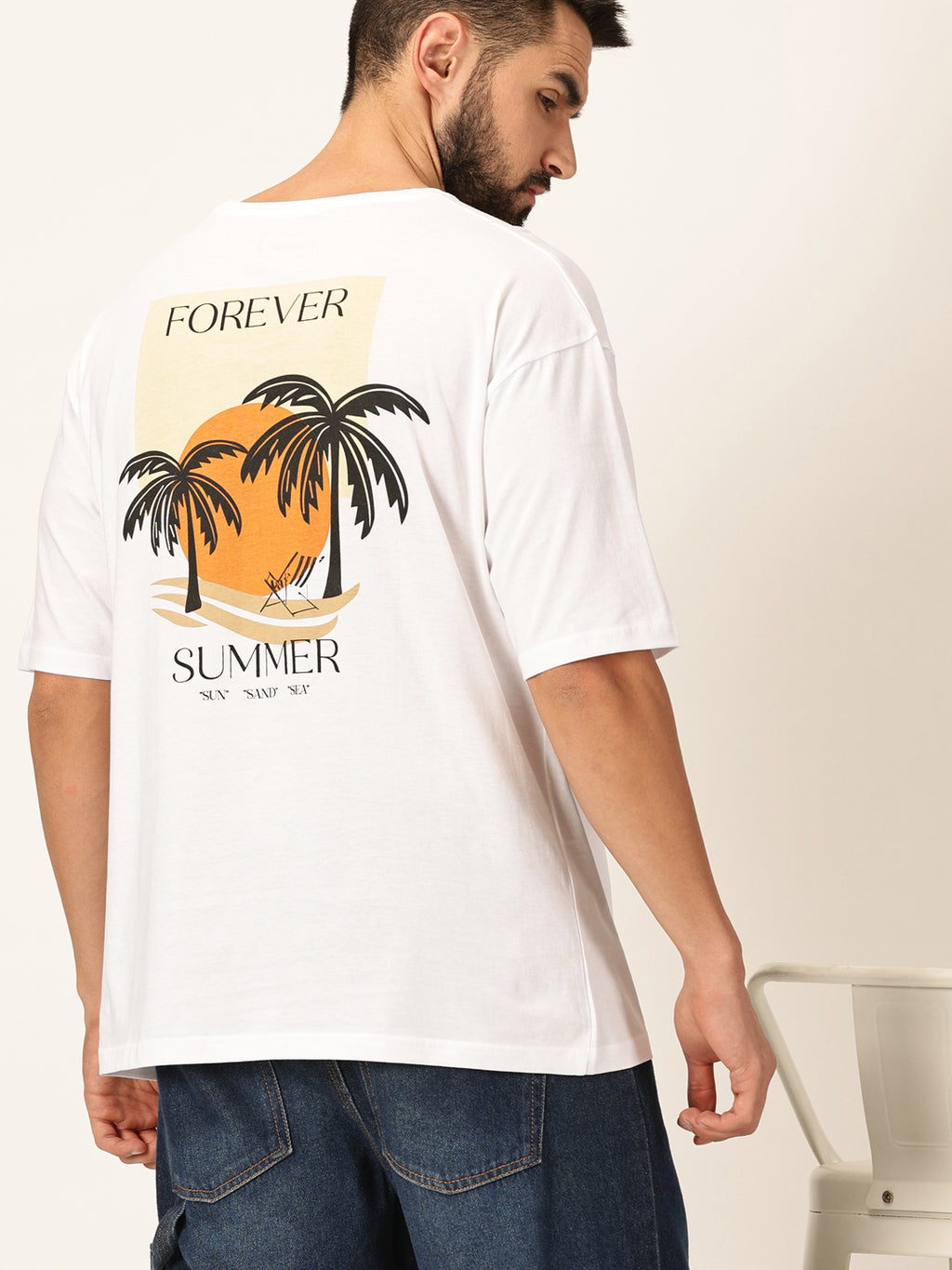 Thomas Scott Men Graphic Printed Drop-Shoulder Sleeves Bio Finish Cotton Oversized T-shirt