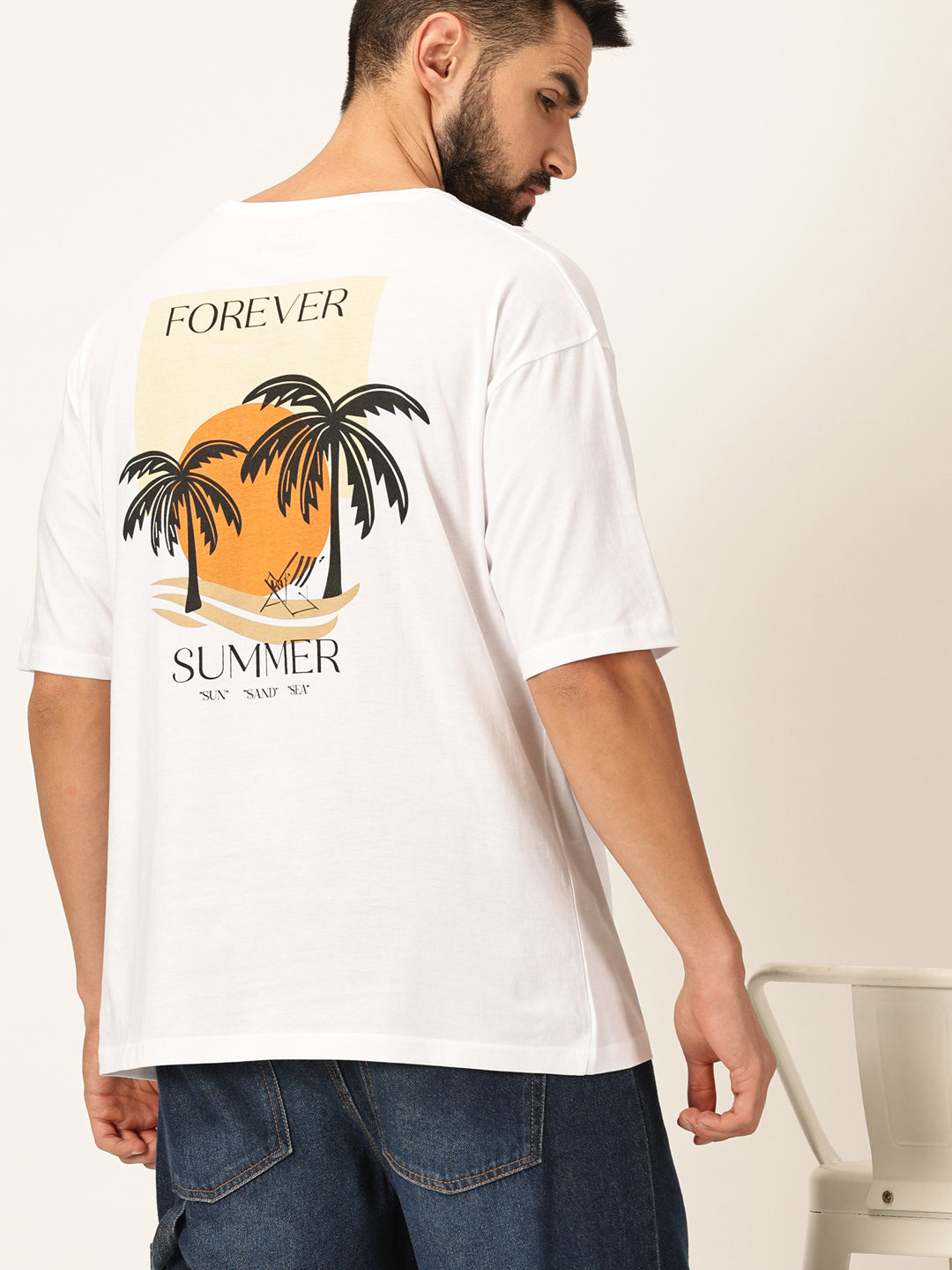 Thomas Scott Men Graphic Printed Drop-Shoulder Sleeves Bio Finish Cotton Oversized T-shirt