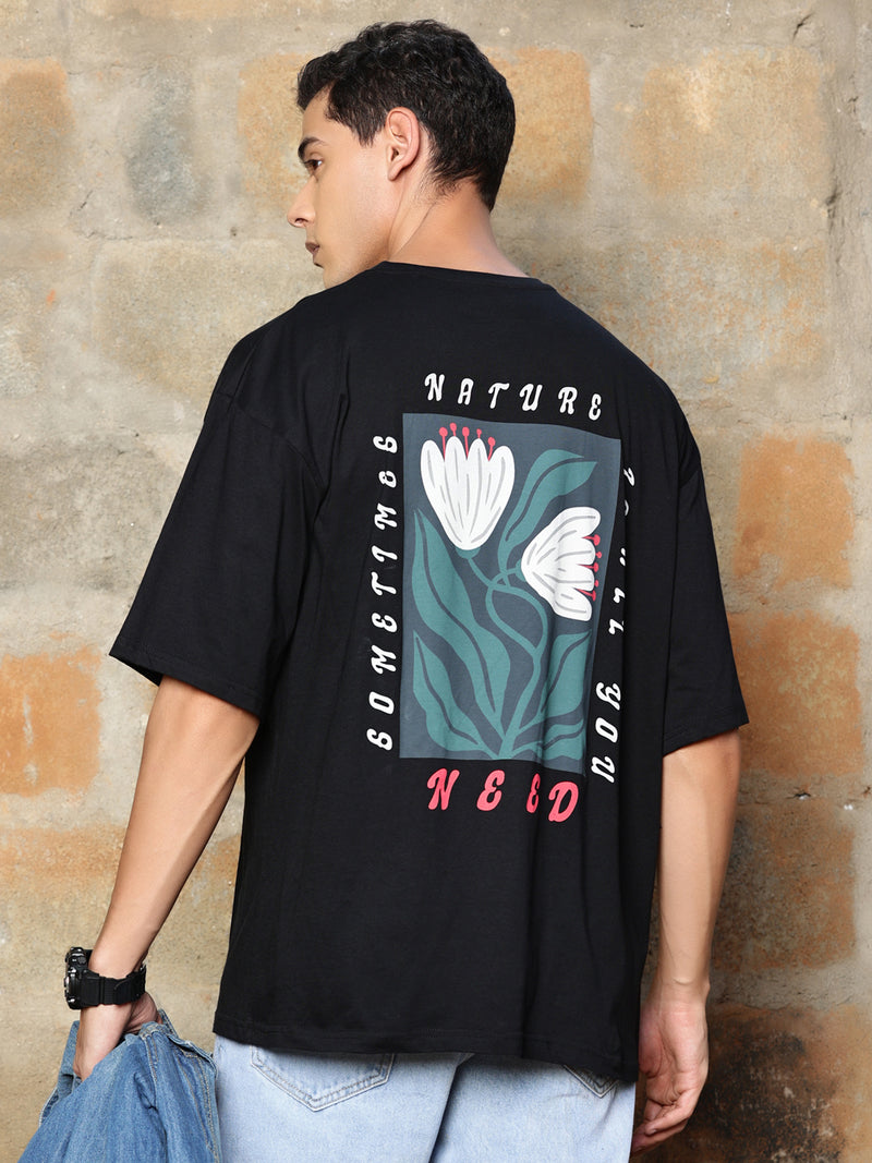 Thomas Scott Men Graphic Printed Drop-Shoulder Sleeves Oversized Pure Cotton T-shirt