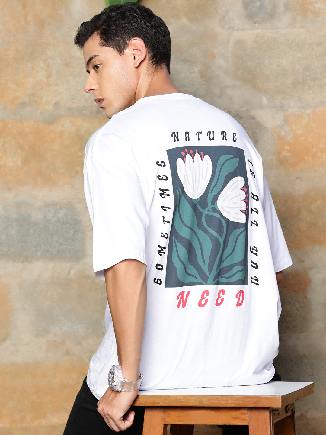 Thomas Scott Men Graphic Printed Drop-Shoulder Sleeves Oversized Pure Cotton T-shirt