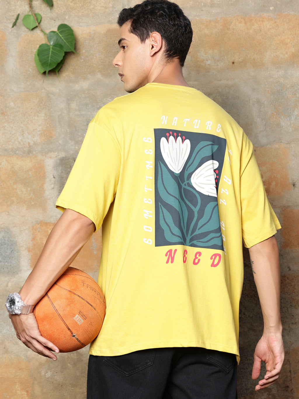Thomas Scott Men Graphic Printed Drop-Shoulder Sleeves Oversized Pure Cotton T-shirt