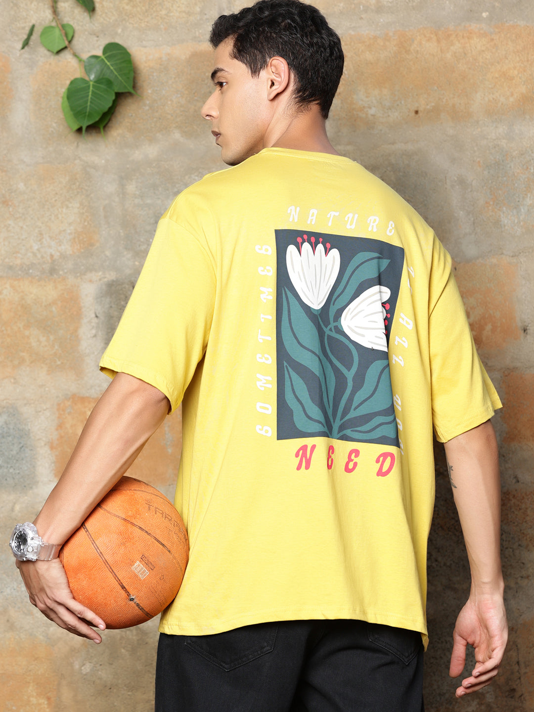 Thomas Scott Men Graphic Printed Drop-Shoulder Sleeves Oversized Pure Cotton T-shirt
