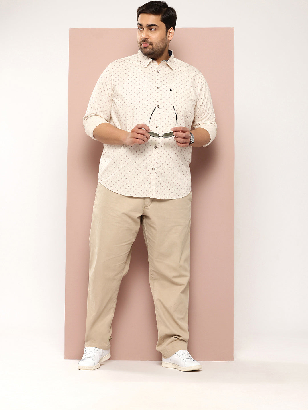 Thomas Scott Men Beige Plus Size Premium Casual Shirt
