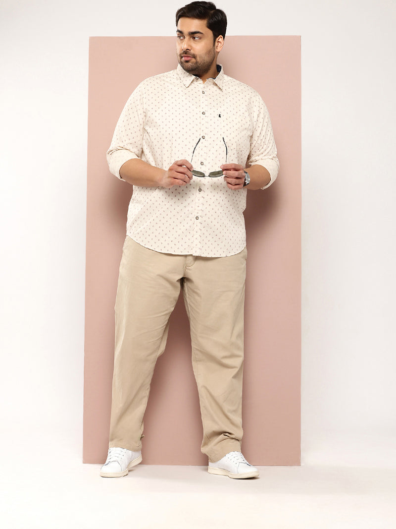 Thomas Scott Men Beige Plus Size Premium Casual Shirt