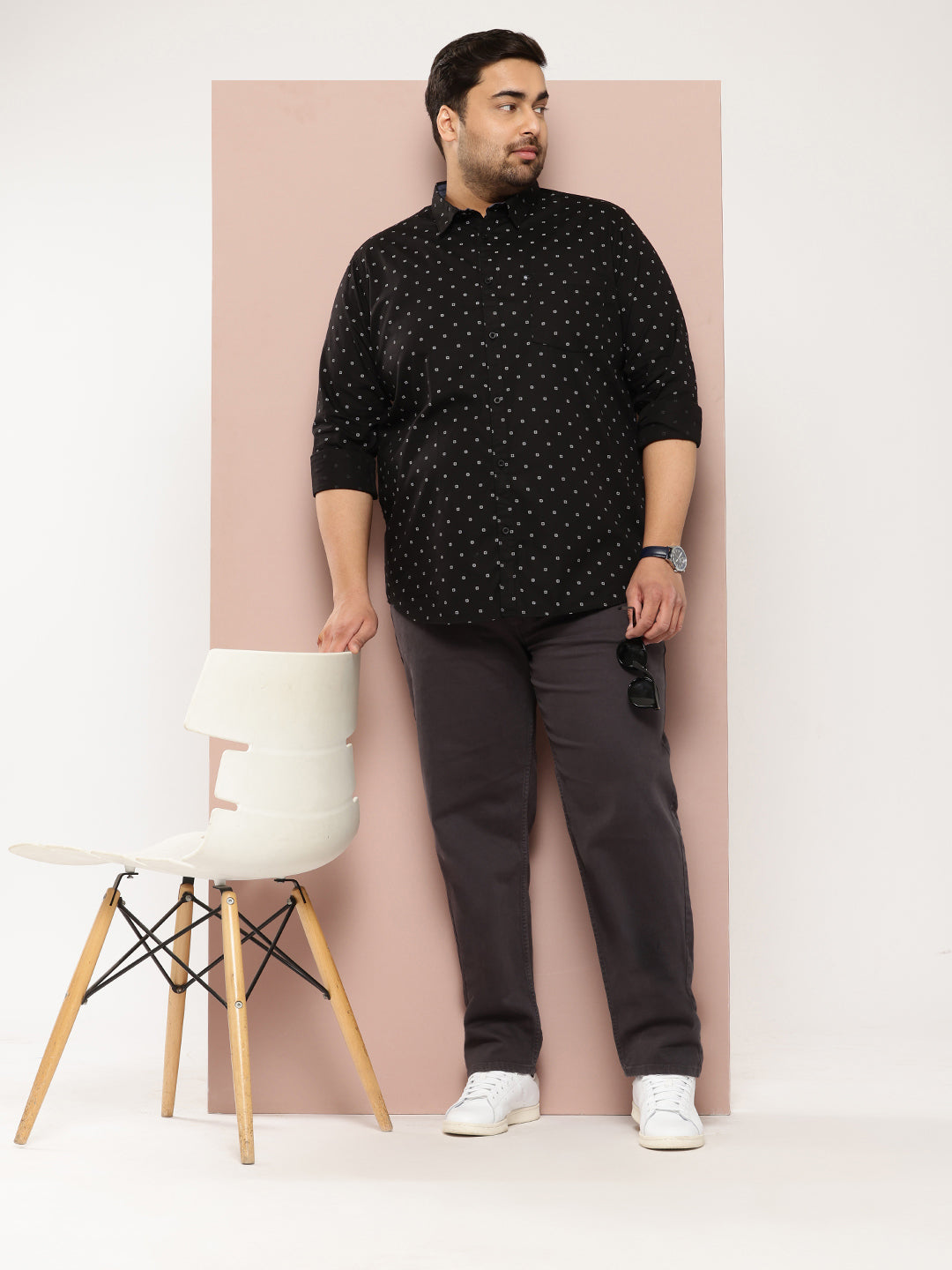 Thomas Scott Men Black Plus Size Premium Casual Shirt