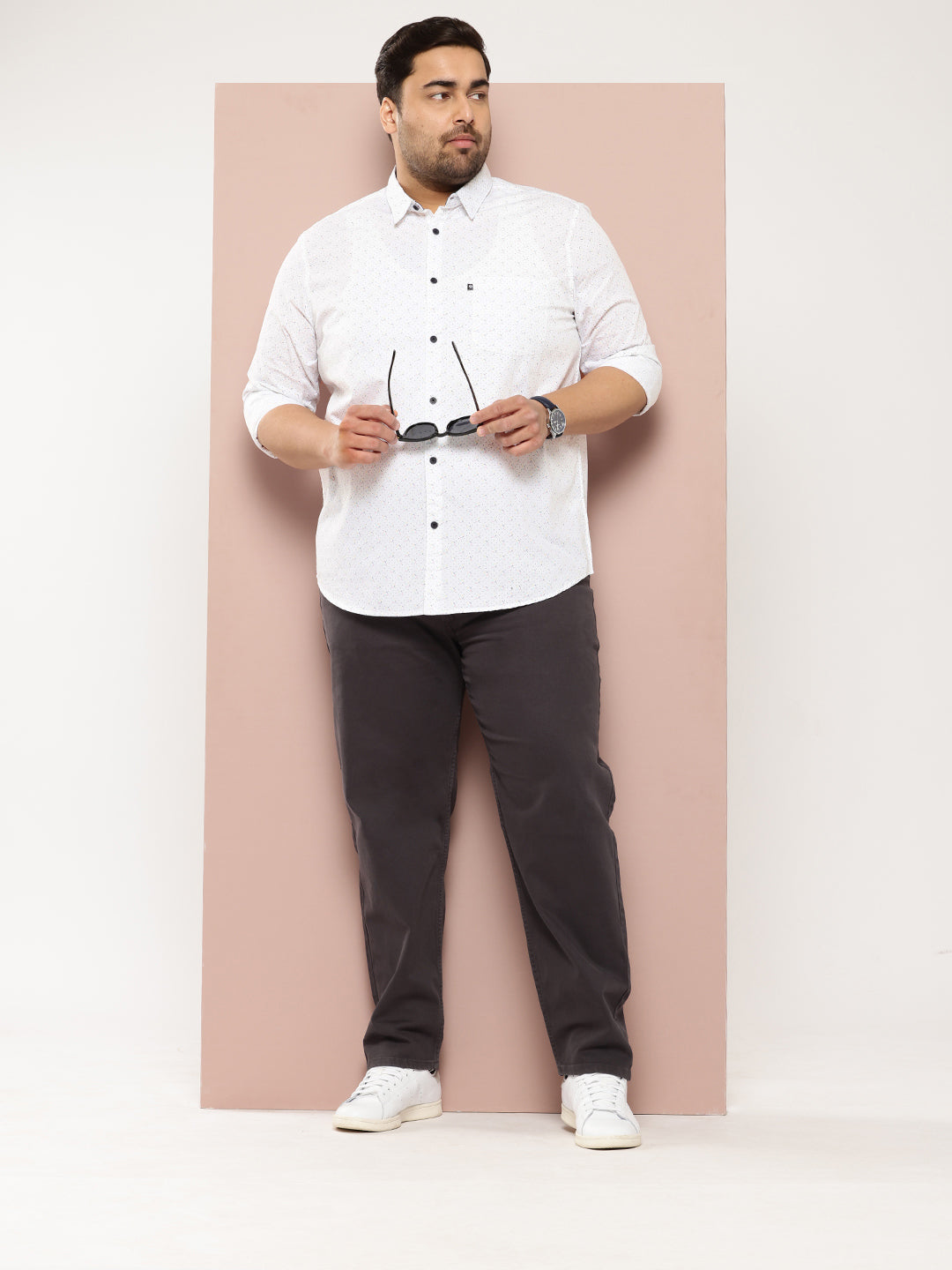 Thomas Scott Men Peach Plus Size Premium Casual Shirt