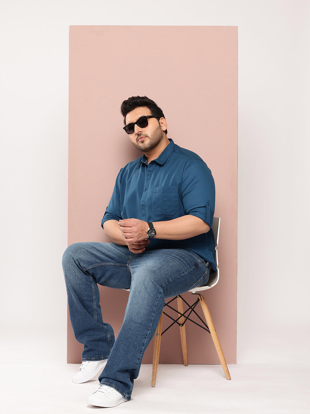MidBlue Plus Size Premium Pure Cotton Casual Shirt