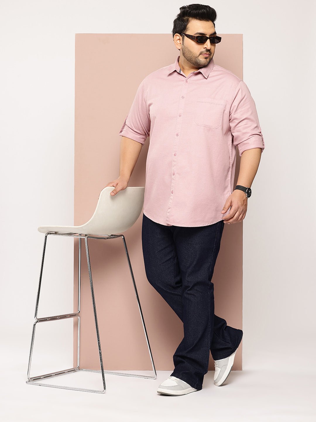 Thomas Scott Men Pink Plus Size Premium Pure Cotton Casual Shirt